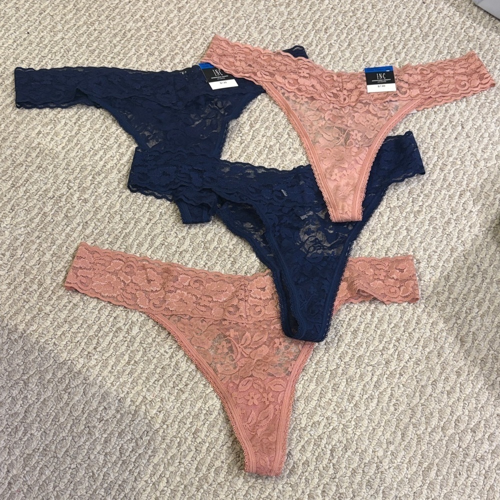 Lace Thong Set in Navy and Pink inc